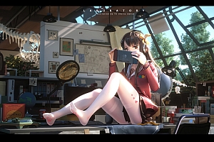 漂亮美少女 女孩子 手机 白裤袜 美脚美腿 好看二次元4k动漫壁纸